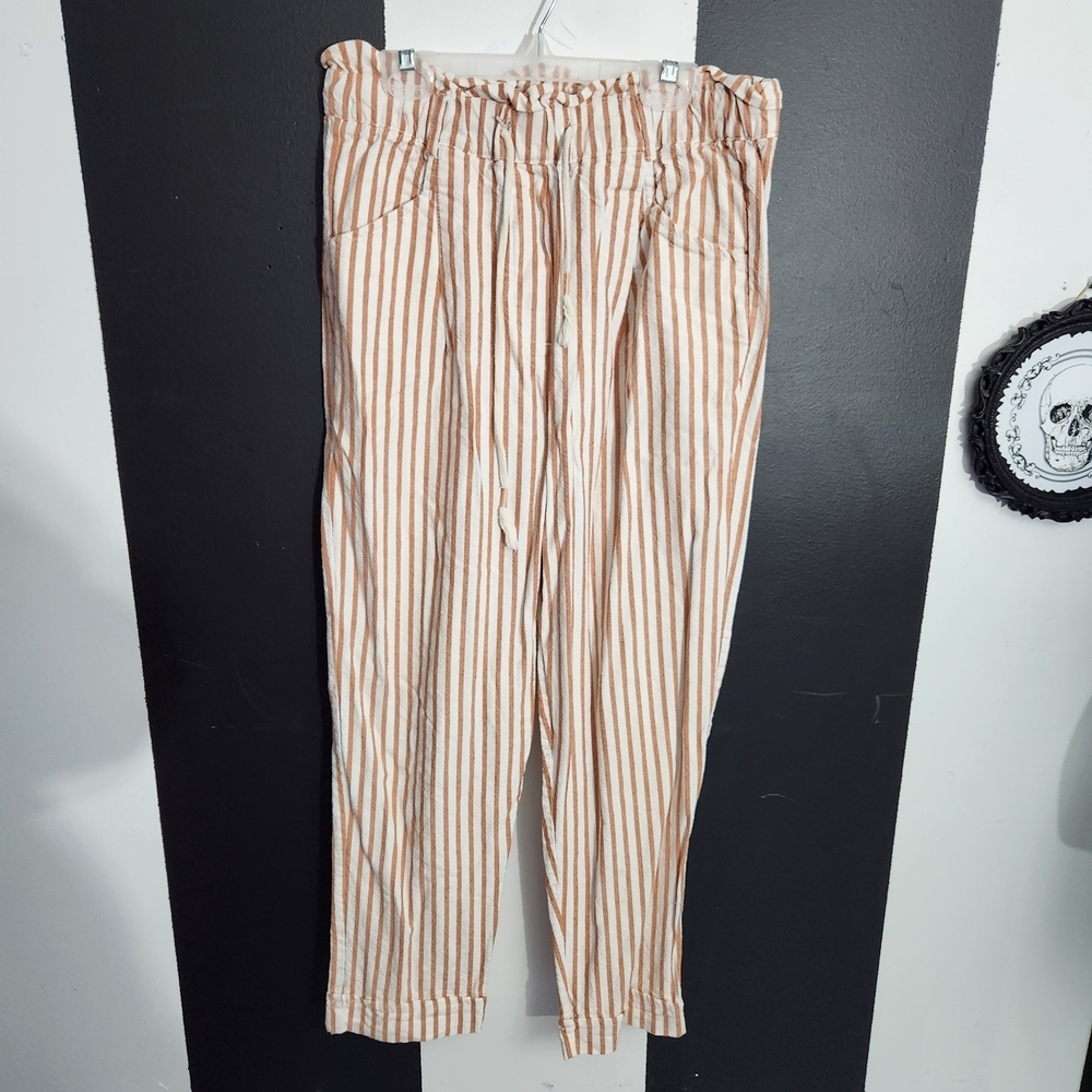 Harlow Tan and White Striped Straight Leg Pants